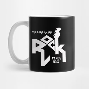 The Lord is my rock from Psalm 18:2, with guitar and white text Mug